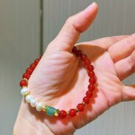 7A高品质冰透水润鸽血红红玉髓淡水珍珠手链手串女