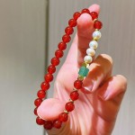 7A高品质冰透水润鸽血红红玉髓淡水珍珠手链手串女