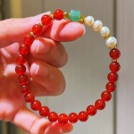 7A高品质冰透水润鸽血红红玉髓淡水珍珠手链手串女