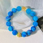 12mm大颗粒客订版天然蓝玛瑙黄水晶手链手串
