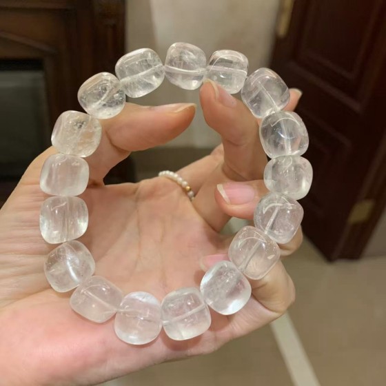 超好看奶呼呼冰透透的天然奶白晶冰糖小方块手链手串