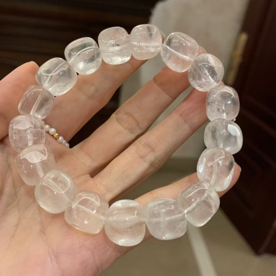 超好看奶呼呼冰透透的天然奶白晶冰糖小方块手链手串