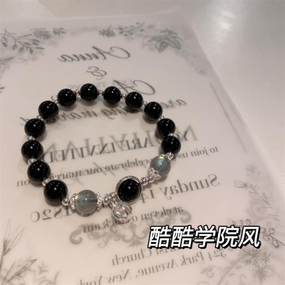 黑曜石手串小众设计串珠简约手链闺蜜复古百搭冷淡风晶精致款闺蜜