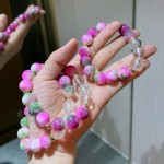 ins风12mm大颗粒桃花色春带彩石英岩天然白水晶手链手串