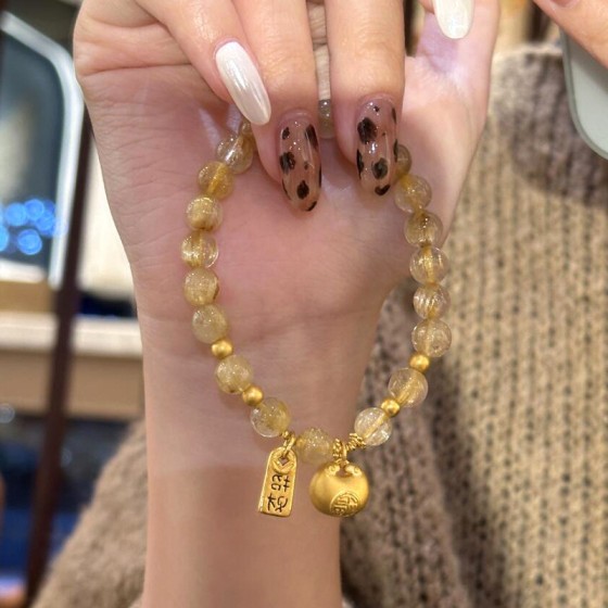 天然金发晶招财纳福手串轻奢高级感小胖福元宝串珠水晶手链女饰品