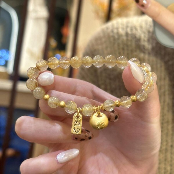 天然金发晶招财纳福手串轻奢高级感小胖福元宝串珠水晶手链女饰品