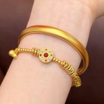 真金24K电镀强保色金店同款珐琅八宝罗盘葫芦盘缠手链福禄圆珠串
