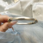 珐琅卷草纹s999描金纯银手镯女中式国风闭口镯子百搭