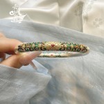珐琅卷草纹s999描金纯银手镯女中式国风闭口镯子百搭