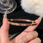 玫瑰金钛钢手镯女款高级感手链轻奢小众锆石手环素圈手镯子手饰品