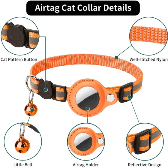 2025新款适用各系统Airtag反光宠物猫咪项圈带铃铛定位器项圈现货