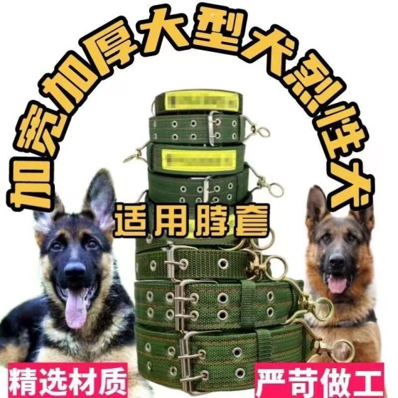 厂家批发伸缩项圈反光贴狗脖套狗狗牵引绳双排扣加厚加长军绿项圈