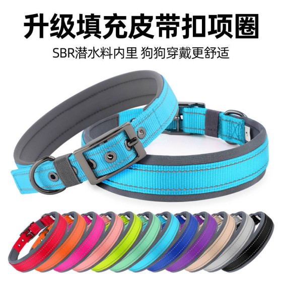 跨境潜水料内衬狗狗项圈反光皮带针扣宠物项圈大中小型犬颈圈脖圈