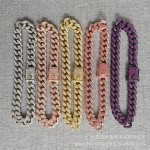 新款宠物狗项圈项链镶满粉钻古巴链狗链狗项圈锁扣狗链批发