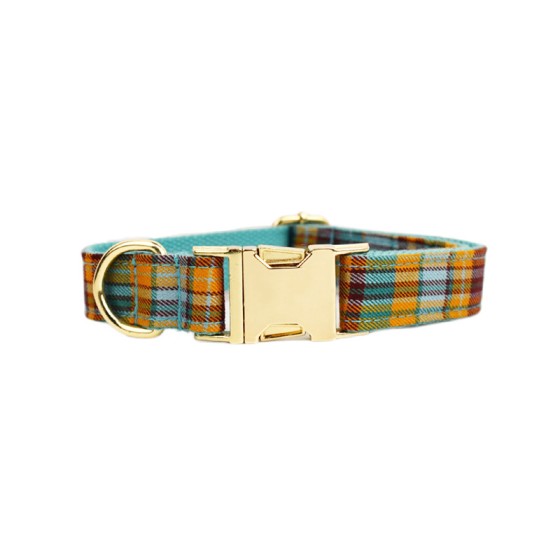 绿格子绒布宠物项圈天鹅绒牵引绳 防挣脱遛狗绳牵引绳狗链狗项圈