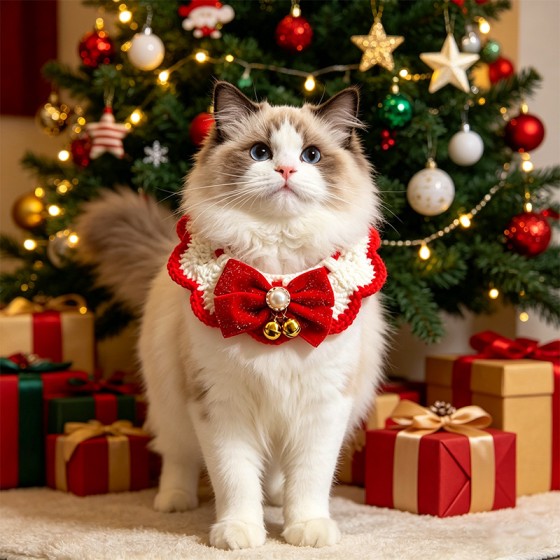宠物新年针织围脖福财字项圈春节装饰猫咪狗狗钩织保暖过年口水巾