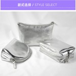 日韩亮银色全pu软皮高档化妆包三件套质感防水随身便携收纳小包