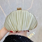 新款复古时尚晚宴包女百搭手拿贝壳包简约褶皱斜挎包女士手拎小包