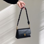 跨境热销编织肩带小方包翻盖美拉德腋下单肩包光面皮棕色女包