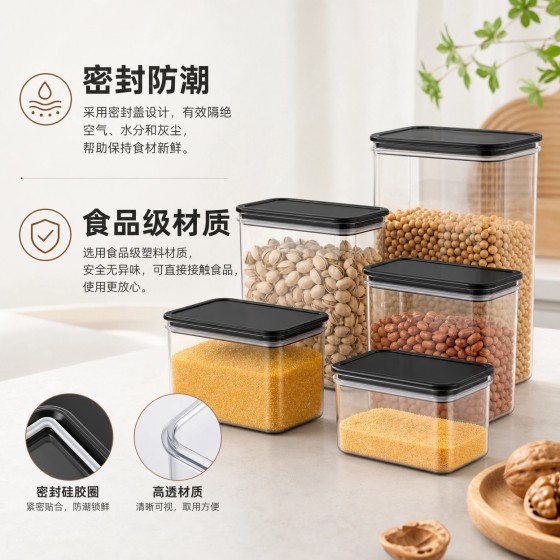 现货塑料方形果粉盒咖啡豆密封罐五谷杂粮收纳盒奶茶店透明食品盒