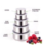 圆形不锈钢保鲜盒五件套密封加深带盖子加厚可冷冻食品密封盒跨境