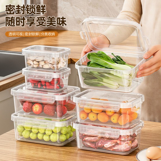 跨境密封保鲜盒家用冰箱收纳盒大容量透明款食品级冻肉果蔬分装盒