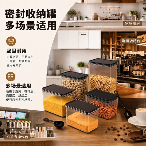 现货透明果粉盒咖啡豆密封罐奶茶店食品储物罐厨房五谷杂粮收纳盒