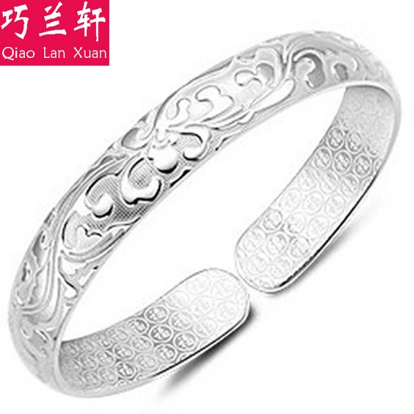 巧兰轩时尚镀925纯银手镯韩国欧美女繁花开口手环首饰品工厂批发