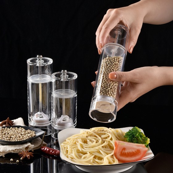 透明亚克力胡椒花椒研磨器 手动胡椒研磨器海盐颗粒研磨瓶