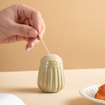 绿色条纹简约素雅窑变陶瓷调料瓶 日系现代圆形陶瓷调料瓶牙签筒