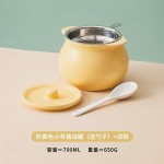 陶瓷双耳猪油罐带盖带滤网奶油风家用耐高温新中式调味罐带勺收纳