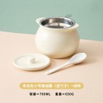 陶瓷双耳猪油罐带盖带滤网奶油风家用耐高温新中式调味罐带勺收纳