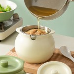 陶瓷双耳猪油罐带盖带滤网奶油风家用耐高温新中式调味罐带勺收纳