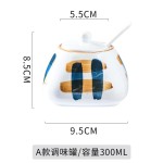 创意手绘釉下彩日式陶瓷调味罐套装厨房调料罐盐罐饭馆家用调味盒