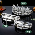304 不锈钢调味罐套装 玻璃调料盒 商用厨房佐料罐 调料瓶带底座
