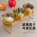 304不锈钢调味罐调料盒带勺玻璃盖收纳佐料辣椒罐调味罐盐罐味盅