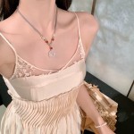 新中式红玛瑙珠手工项链25mm玛瑙平安扣挂件毛衣链绳甜美闺蜜礼物