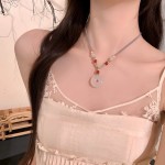 新中式红玛瑙珠手工项链25mm玛瑙平安扣挂件毛衣链绳甜美闺蜜礼物