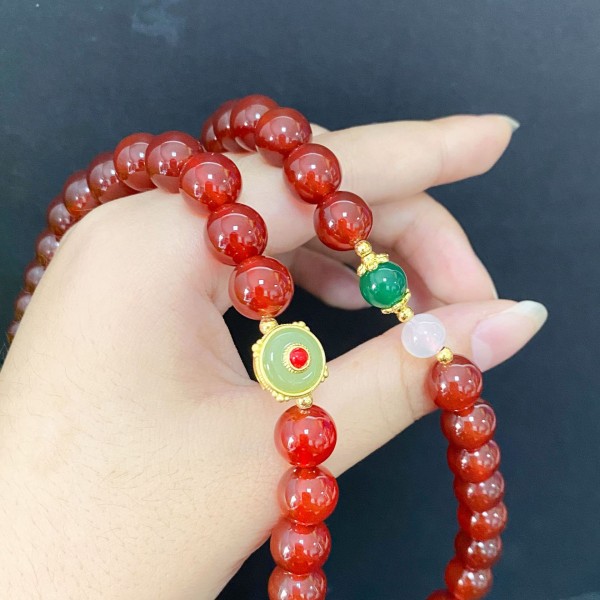 天然红玛瑙项链 新中式毛衣链女本命年红玉髓手工diy饰品批发项链