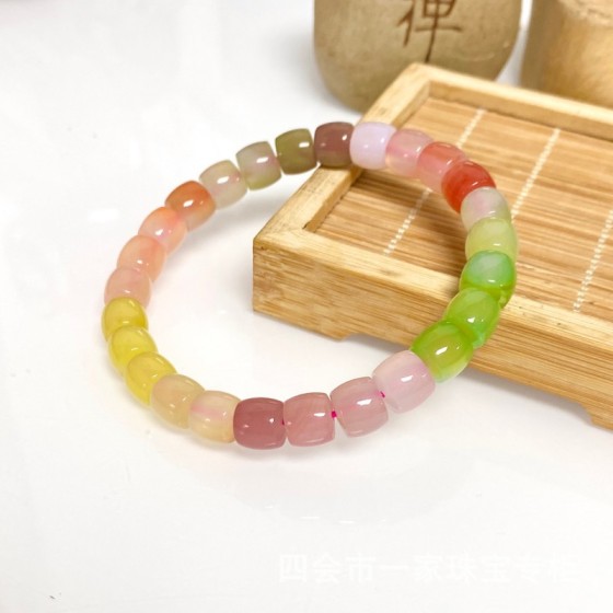 天然盐源渐变色玛瑙直切手串夏日多巴胺彩色药片手链厂家热销福利
