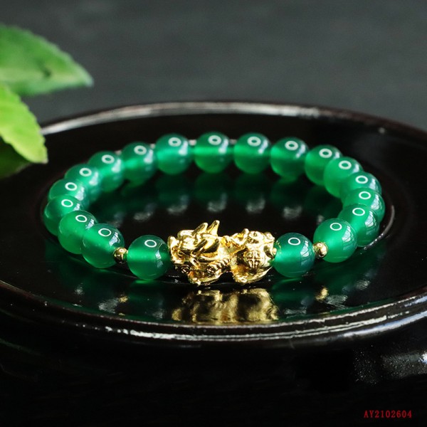 爱钰 帝王绿玉髓手串玛瑙貔貅手链水晶饰品福利批发代发S2102604