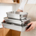 食品级不锈钢带盖长方形盘保鲜盒餐用托盘烤肠撒料盘冰箱收纳盒