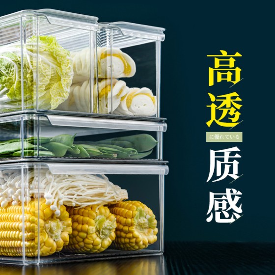 冰箱收纳盒家用加厚透明食品级保鲜盒饮料带盖可叠加蔬菜冷冻盒