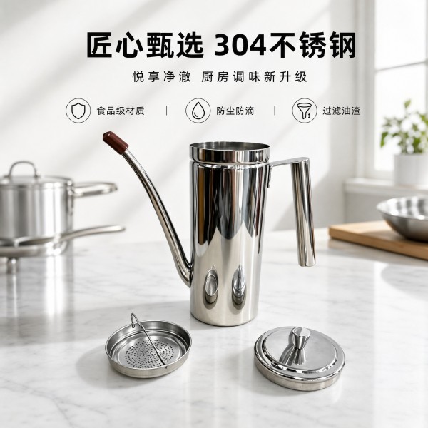 304不锈钢油壶带过滤网长嘴防漏控油壶家用厨房商用滤油储油罐