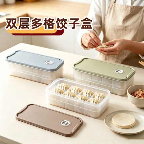 家用水饺收纳盒专用盒混沌饺子盒冷冻盒冰箱保鲜盒多层托盘食品级