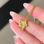 沙金黄金色锤纹陨石星星爱心diy配件点钻实心吊坠项链手链