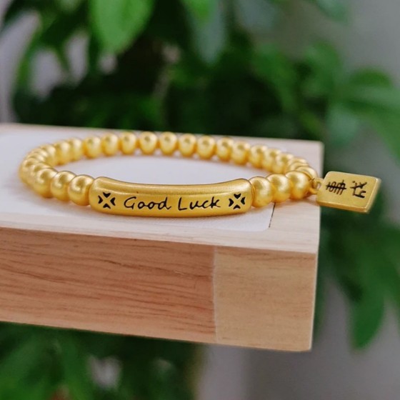 Good Luck心想事成黄金色手链女高级感串珠珠子设计手饰首饰批发