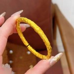 金店同款国色天香沙金牡丹花手镯古法錾刻新中式花朵实心开口镯子