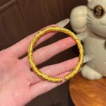 金店同款国色天香沙金牡丹花手镯古法錾刻新中式花朵实心开口镯子
