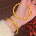 金店同款国色天香沙金牡丹花手镯古法錾刻新中式花朵实心开口镯子